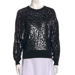 MICHAEL KORS COLLECTION Animal Print Crew Neck Sequin Sweater Size: XS